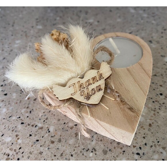 50 Thank You Votives Wooden Heart Rustic Wedding Party Shower Favors Gifts Decor - Picture 2 of 10